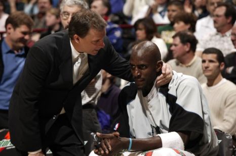 Pictured here with long time coach Flip Saunders. Saunders sadly passed away in late 2015 and Garnett struggled to cope with the loss.